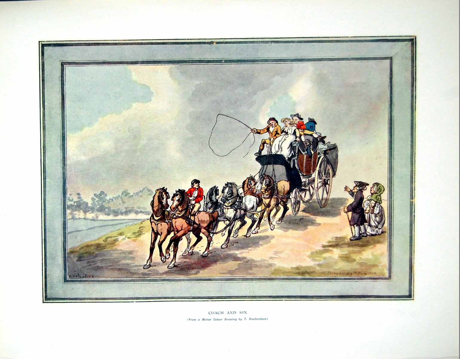 Antique Old Print Coach And Six From Water Colour Drawing T Rowlandson 1907