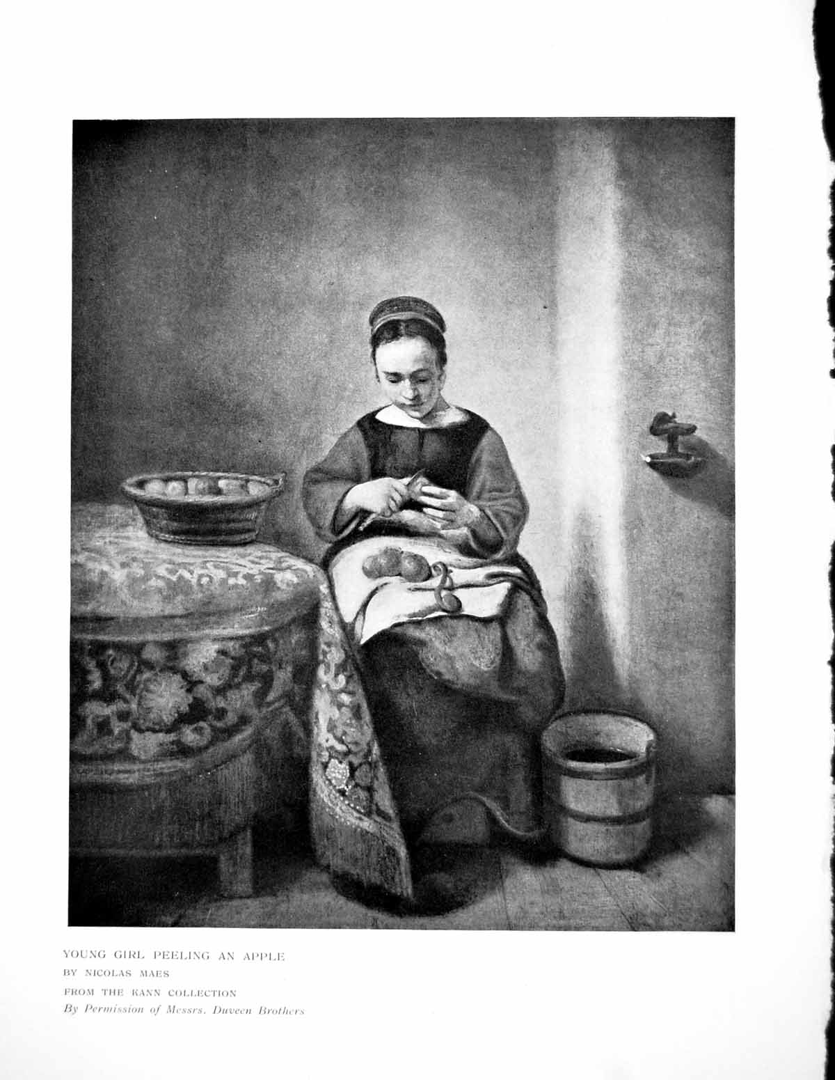 Antique Old Print Young Girl Peeling An Apple Nicholas Maes Kann Coll. 1907