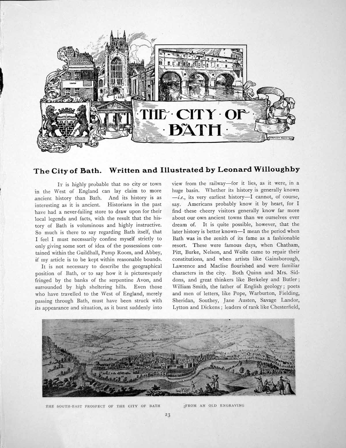 Original Old Antique Print The City Bath South-East Prospect SealsPages 1908