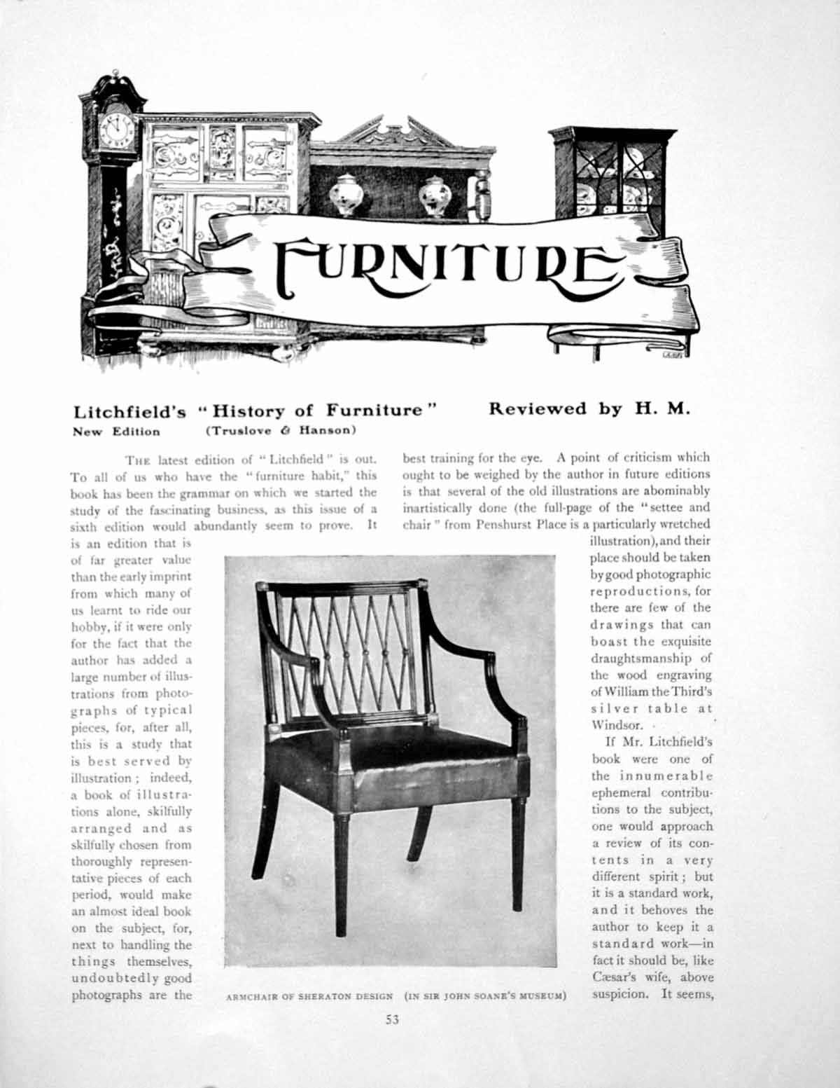 Antique Print Litchfield'S History Furniture Reviewed ArmchairPages 1908