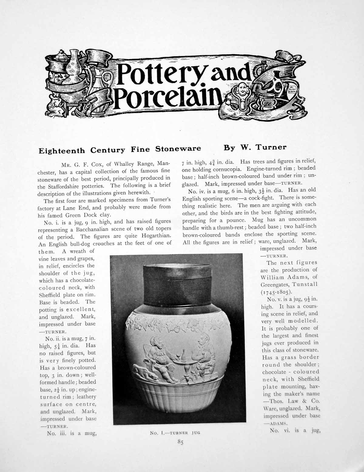 Antique Old Print Eighteenth Century Fine Stoneware Turner JugPages 1908