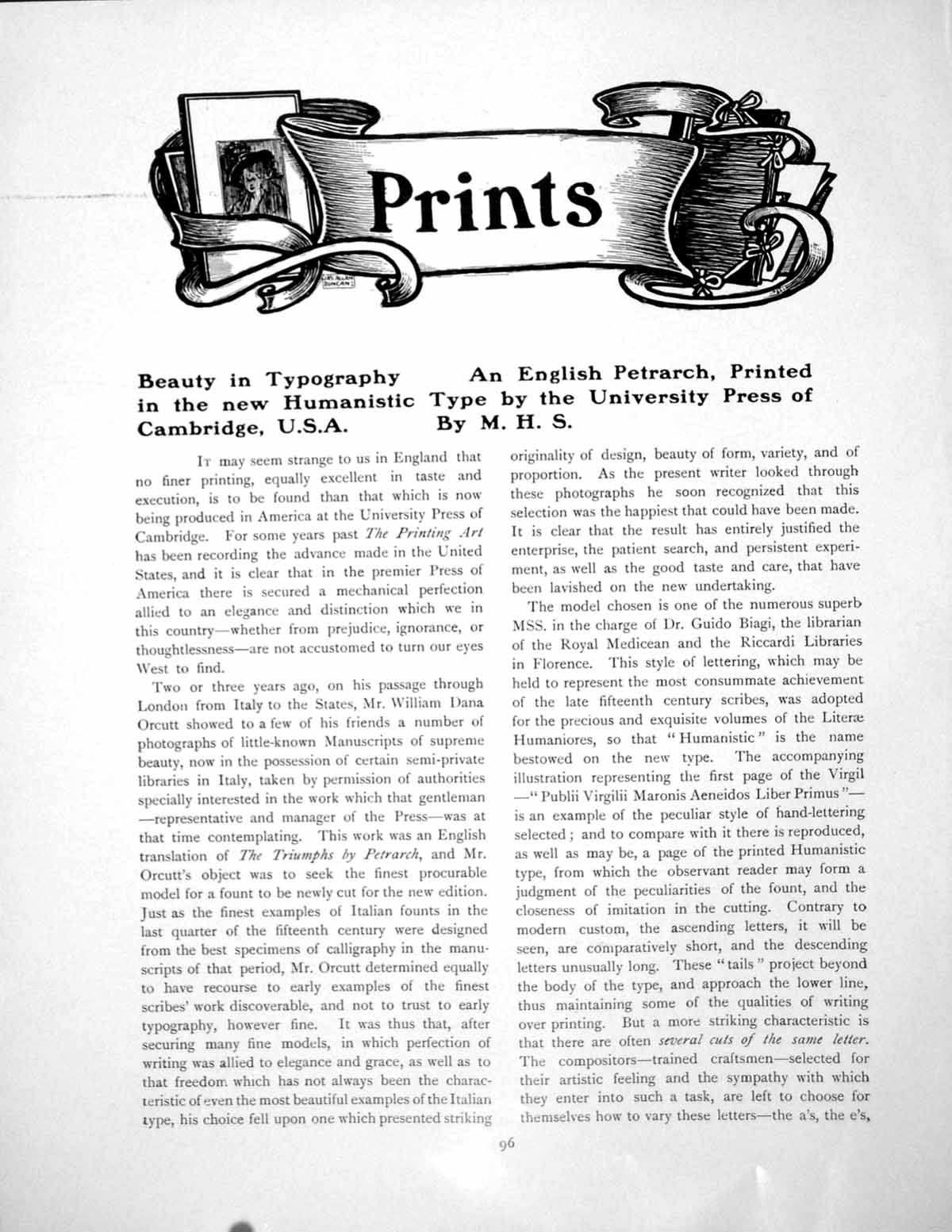 Antique Old Print Beauty Typography English Petrarch HumanisticPages 1908