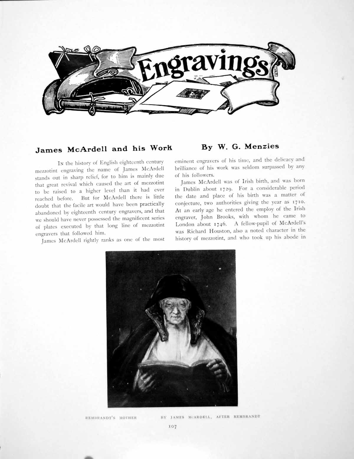 Original Old Antique Print James Mcardell And His Work EngravingsPages 1908