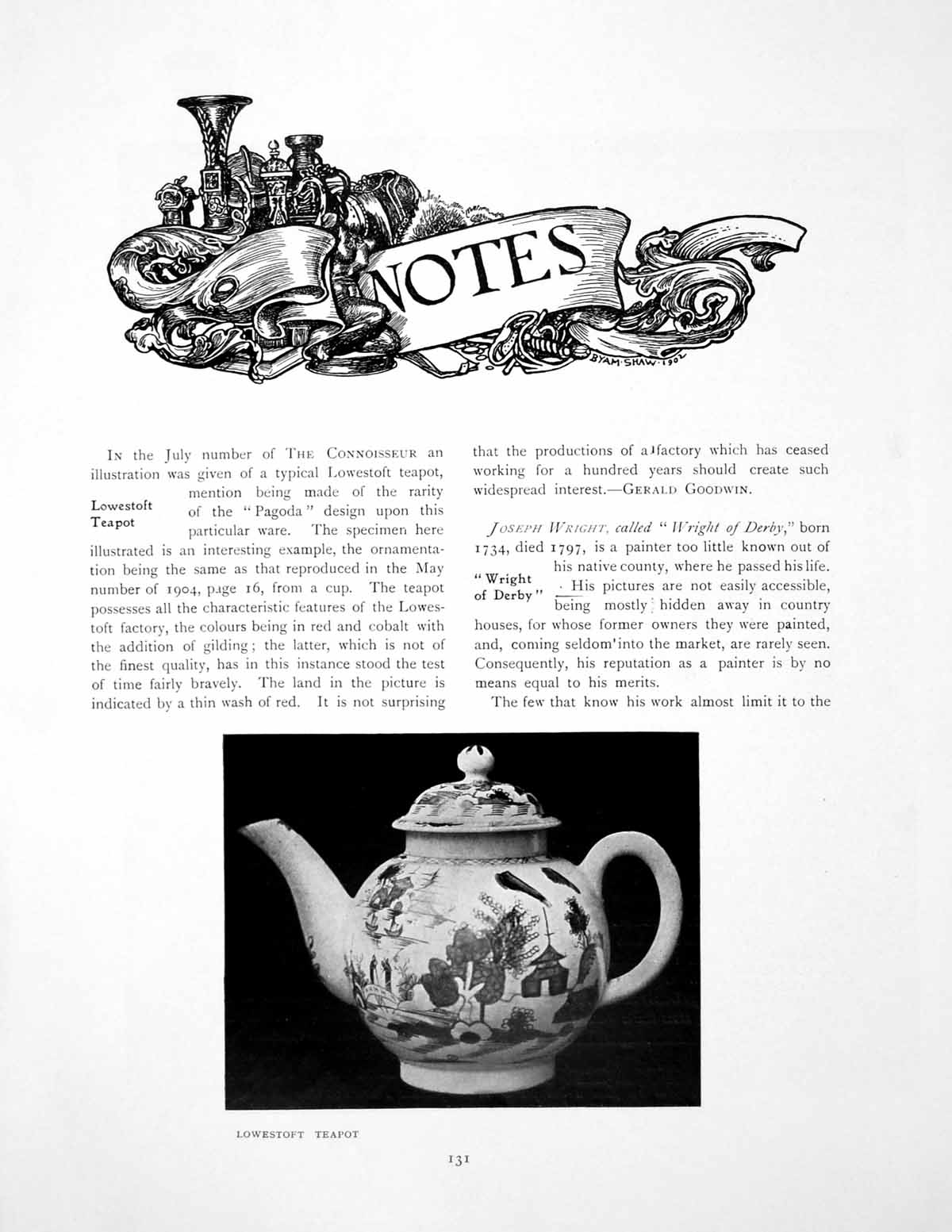 Antique Old Print Notes Lowestoft Teapot Cardinal Portrait GirlPages 1908