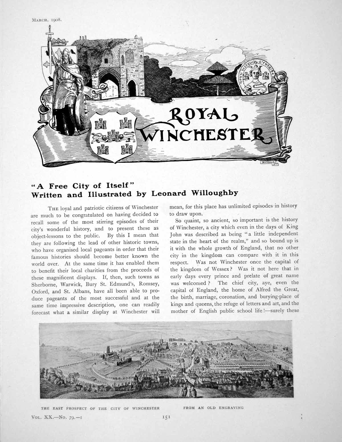 Antique Print Royal Winchester Free City Itself East ProspectPages 1908