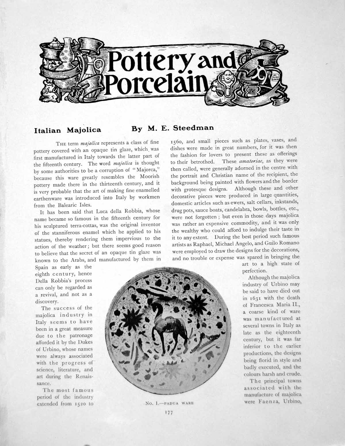 Old Print Pottery And Porcelain Italian Majolica Padua WarePages 1908