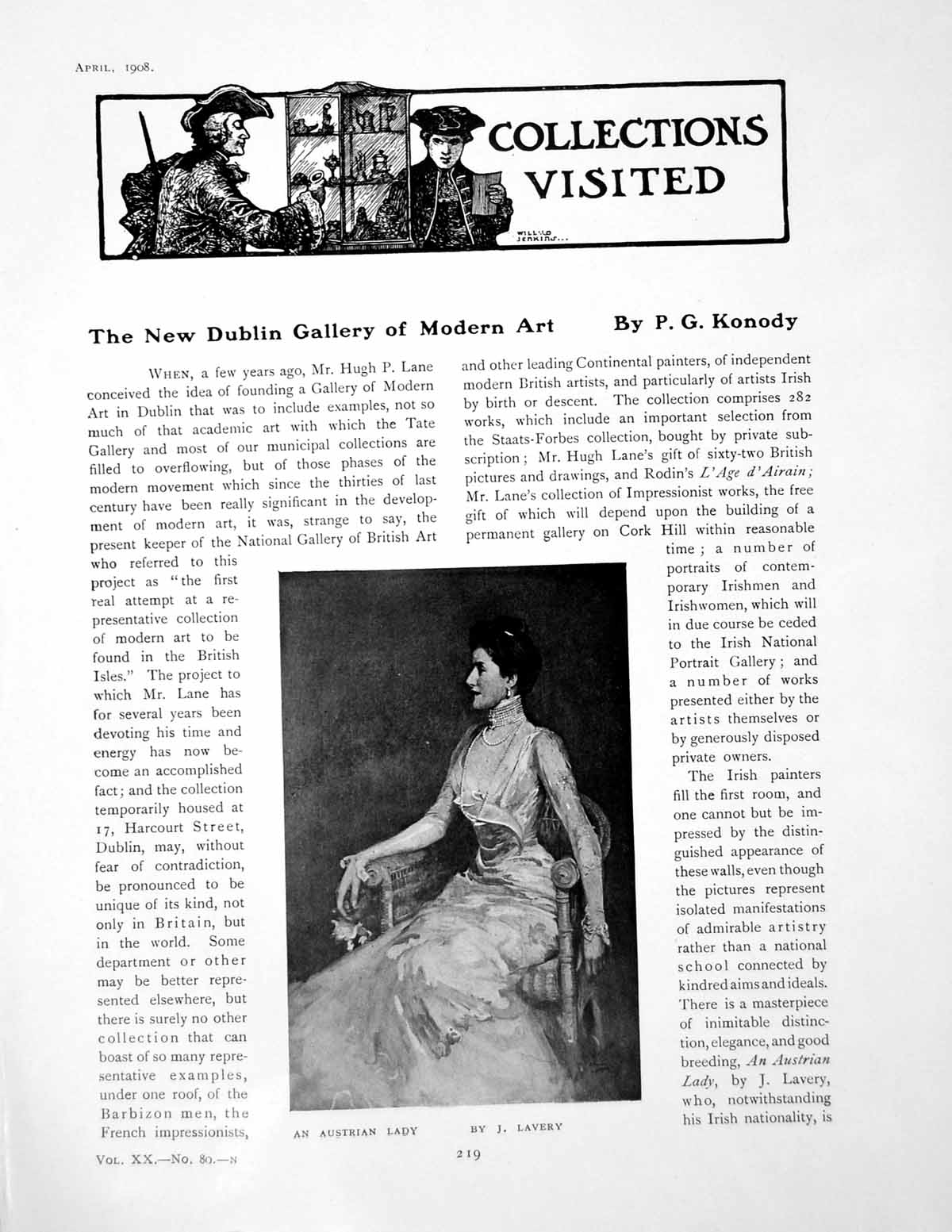 Antique Old Print New Dublin Gallery Modern Art Austrain LadyPages 1908