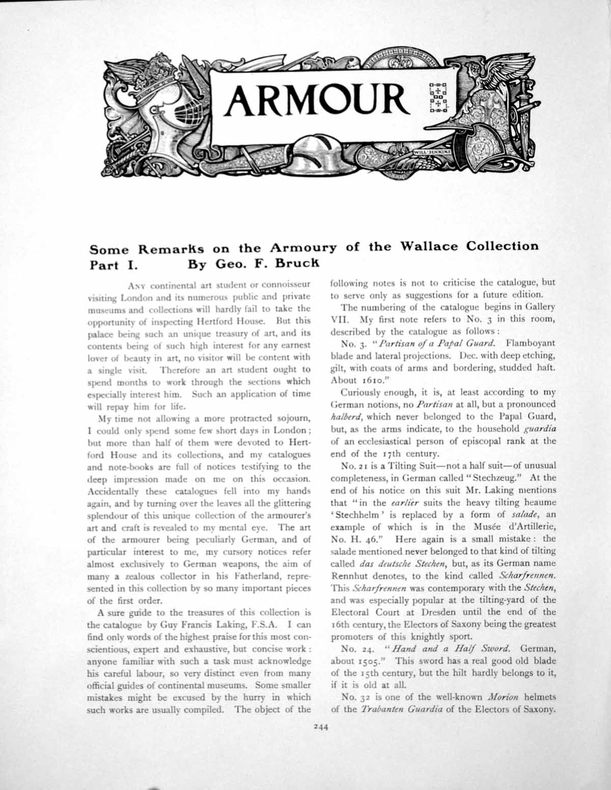 Original Old Antique Print Some Remarks Armoury Wallace CollectionPages 1908