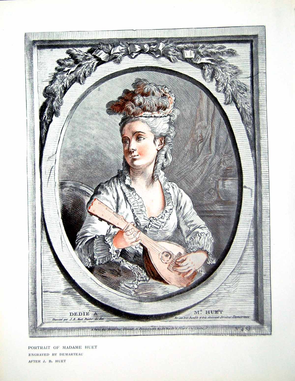 Original Old Antique Print Portrait Madame Huet Engraved Demarteau 1908 20th