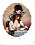 Antique Old Print The Choice Lady Reading Letter Seated Table Large Hat 1908