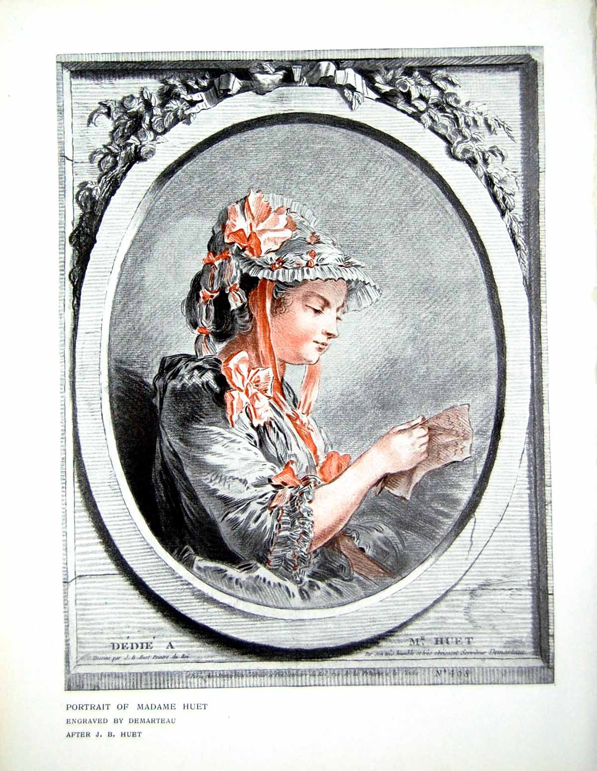 Antique Old Print Portrait Madame Huet Engraved Demarteau After Jb Huet 1908