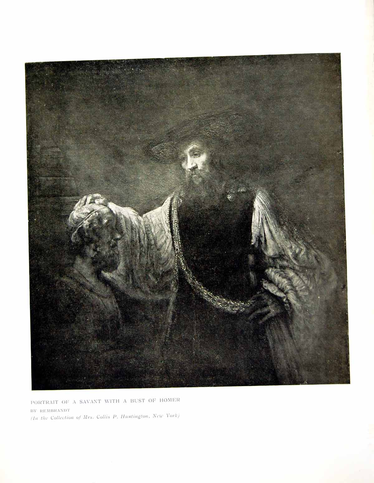 Original Old Antique Print Portrait Savant With Bust Homer By Rembrandt 1908