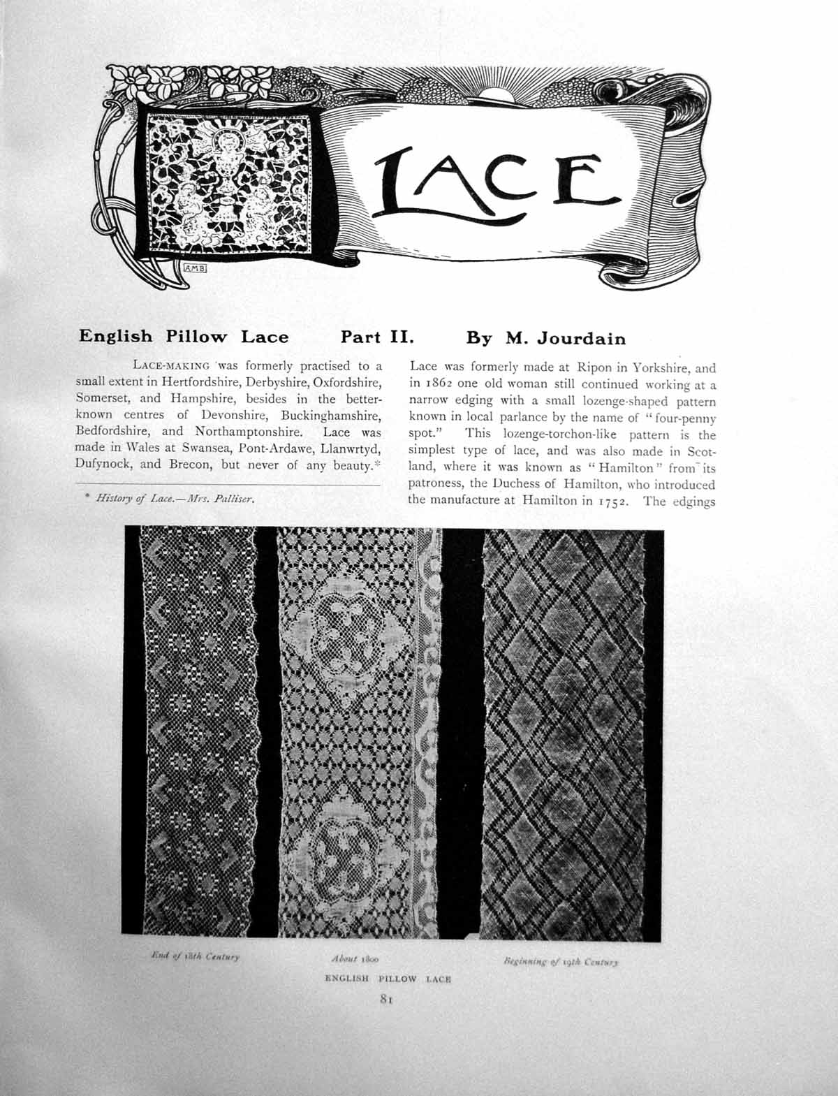 Antique Print English Pillow Lace C 18th-C 19th Bedford MaltesePages 1908