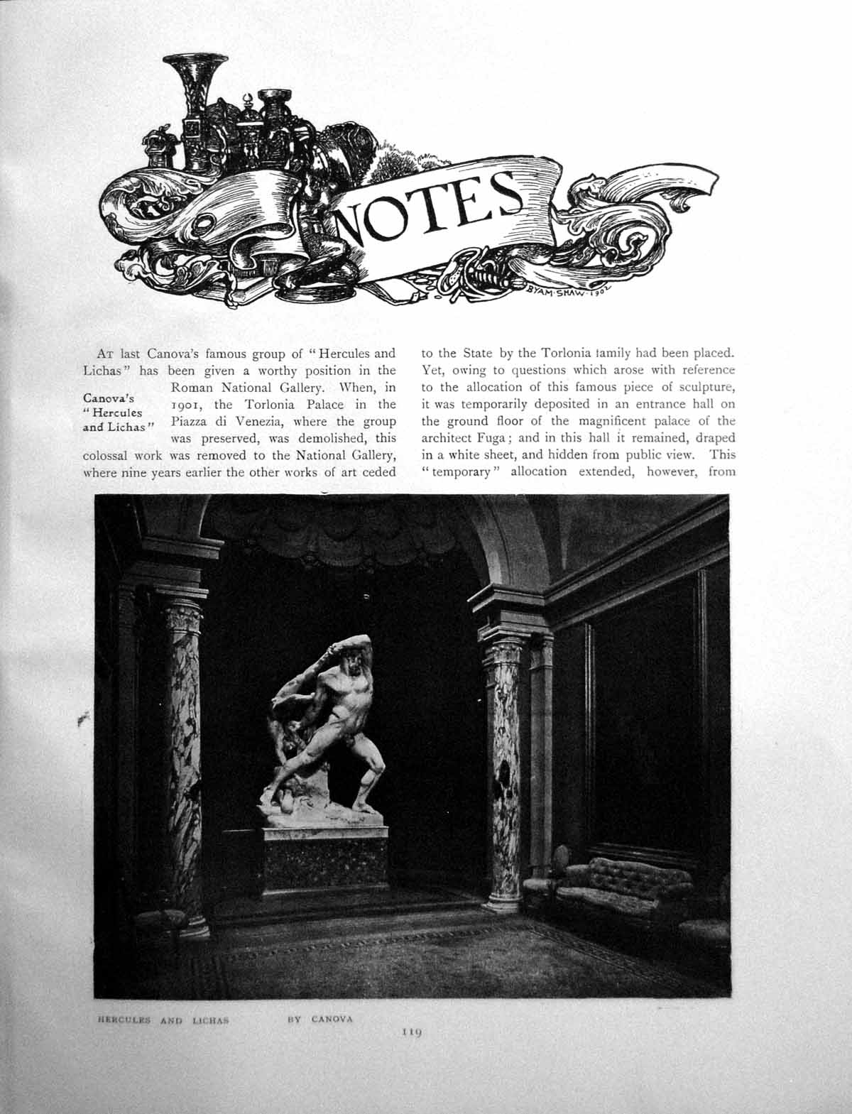Old Print Notes Canova'S Hercules Lichas Misereres CarvingsPages 1908