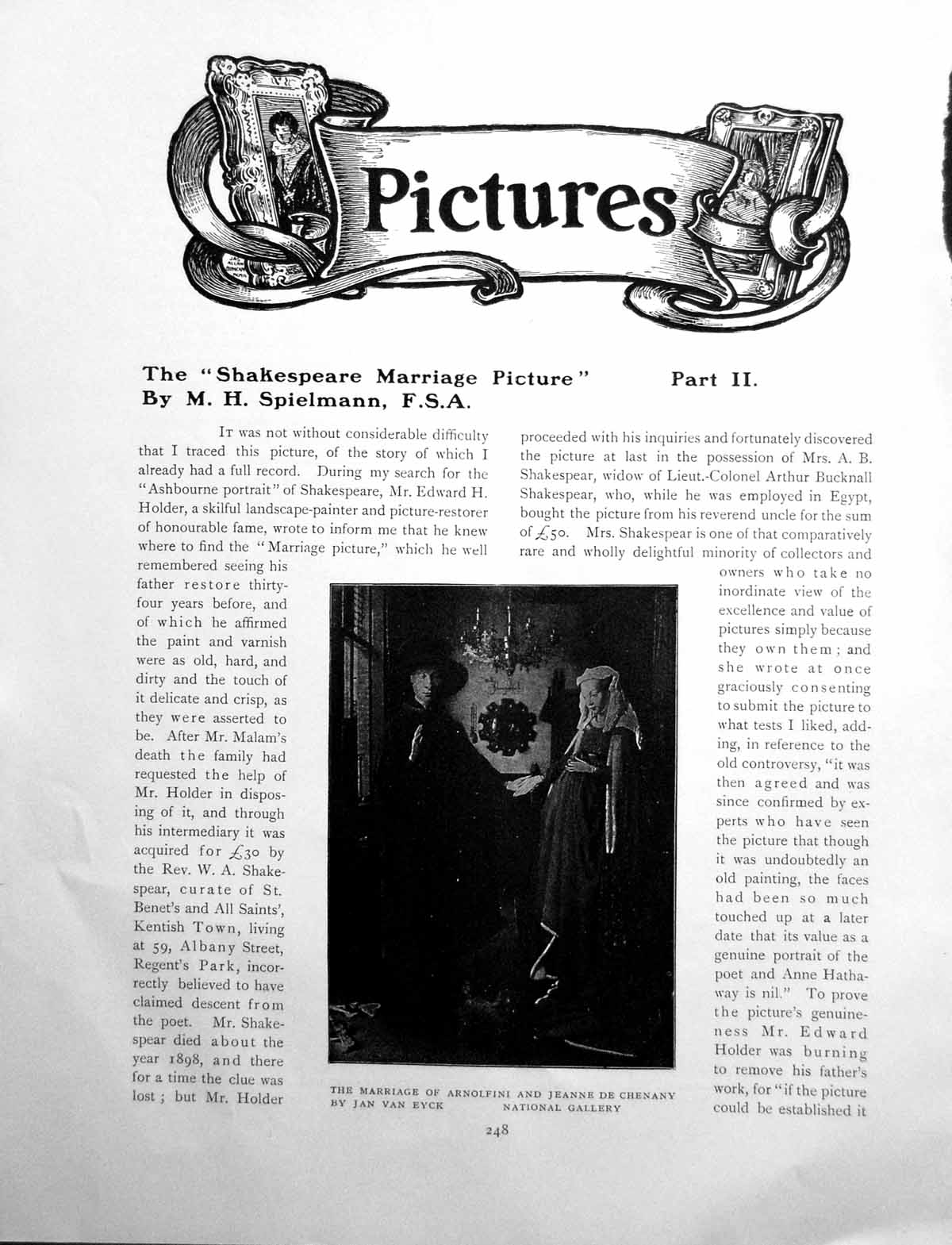 Antique Print ?Shakespeare Marriage Picture? Part Ii ArnolfiniPages 1908