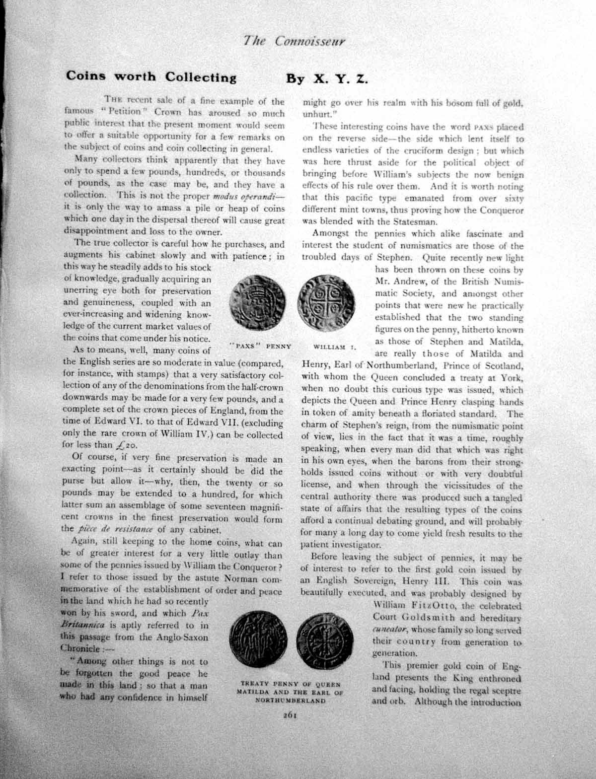 Old Print Coins Worth Collecting Paxs Penny William I TreatyPage 1908