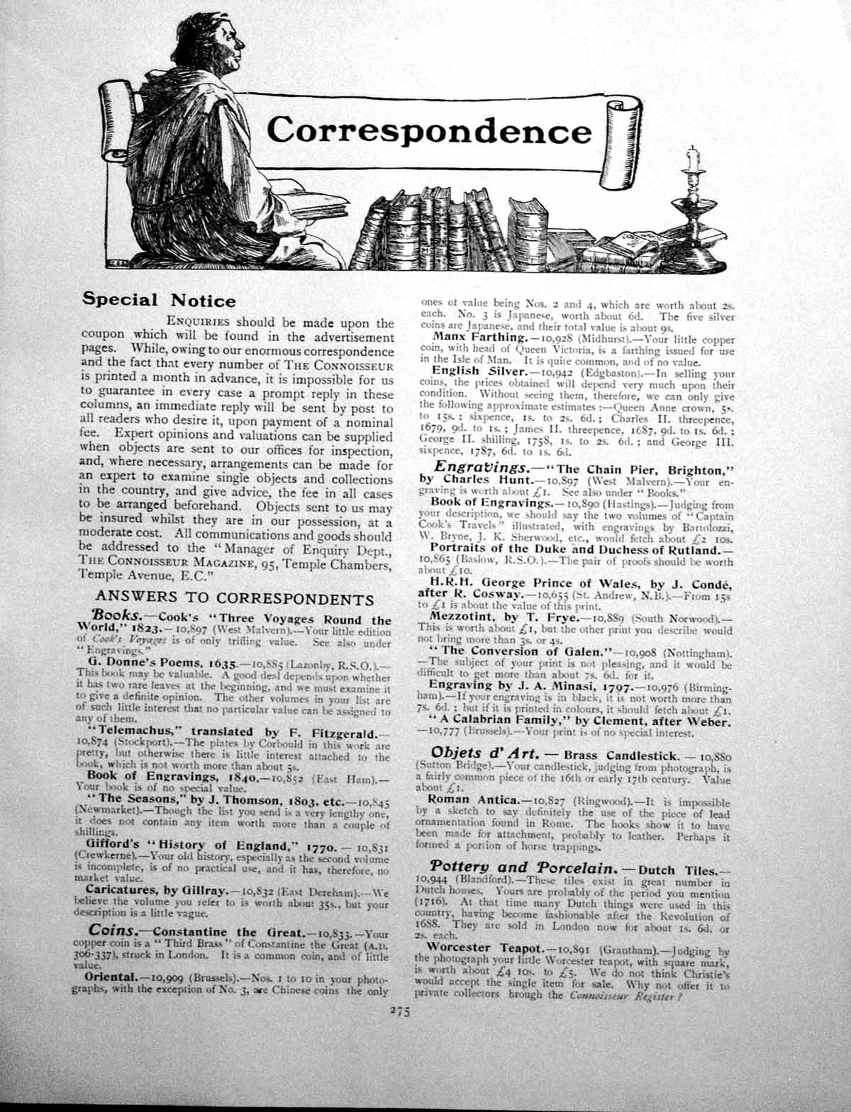 Antique Print Correspondence Man Books Candle Coins EngravingsPage 1908