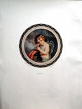 Old Antique Print Love Cherubic Angel Blue Green Wings Plumed Helmet 1908 20th