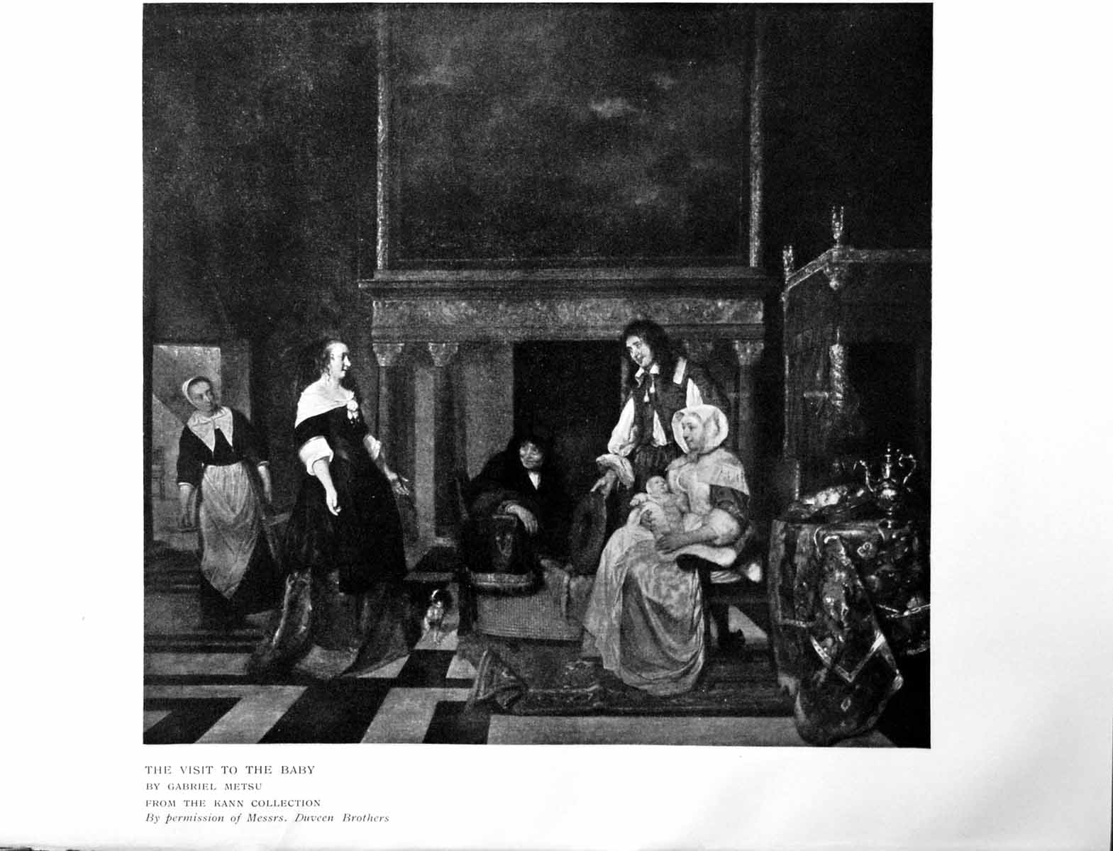 Original Old Antique Print Visit To The Baby Gabriel Metsu Kann Collection 1908