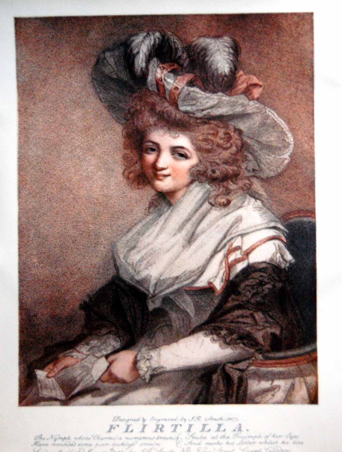 Antique Old Print Flirtilla Designed Engraved Jr Smith Young Lady Seated 1908