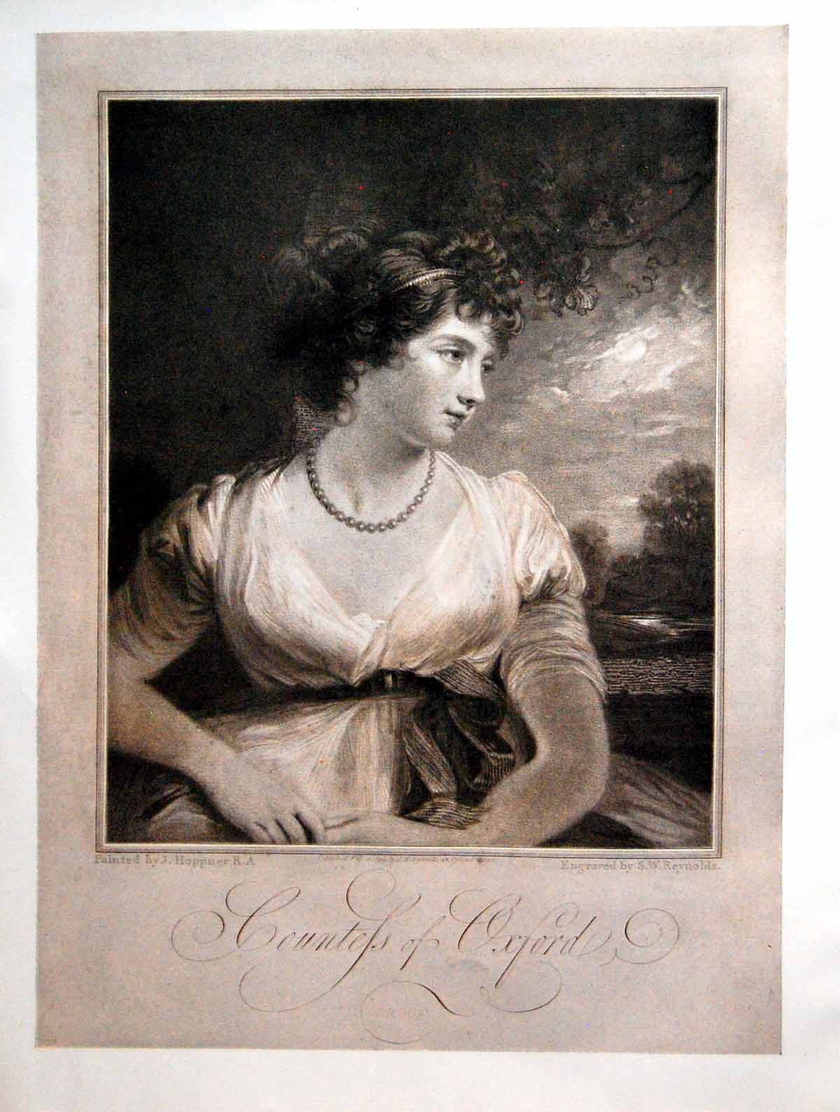 Antique Old Print Countess Oxford Engraved Sw Reyns Painted J Hoppner 1908 20th