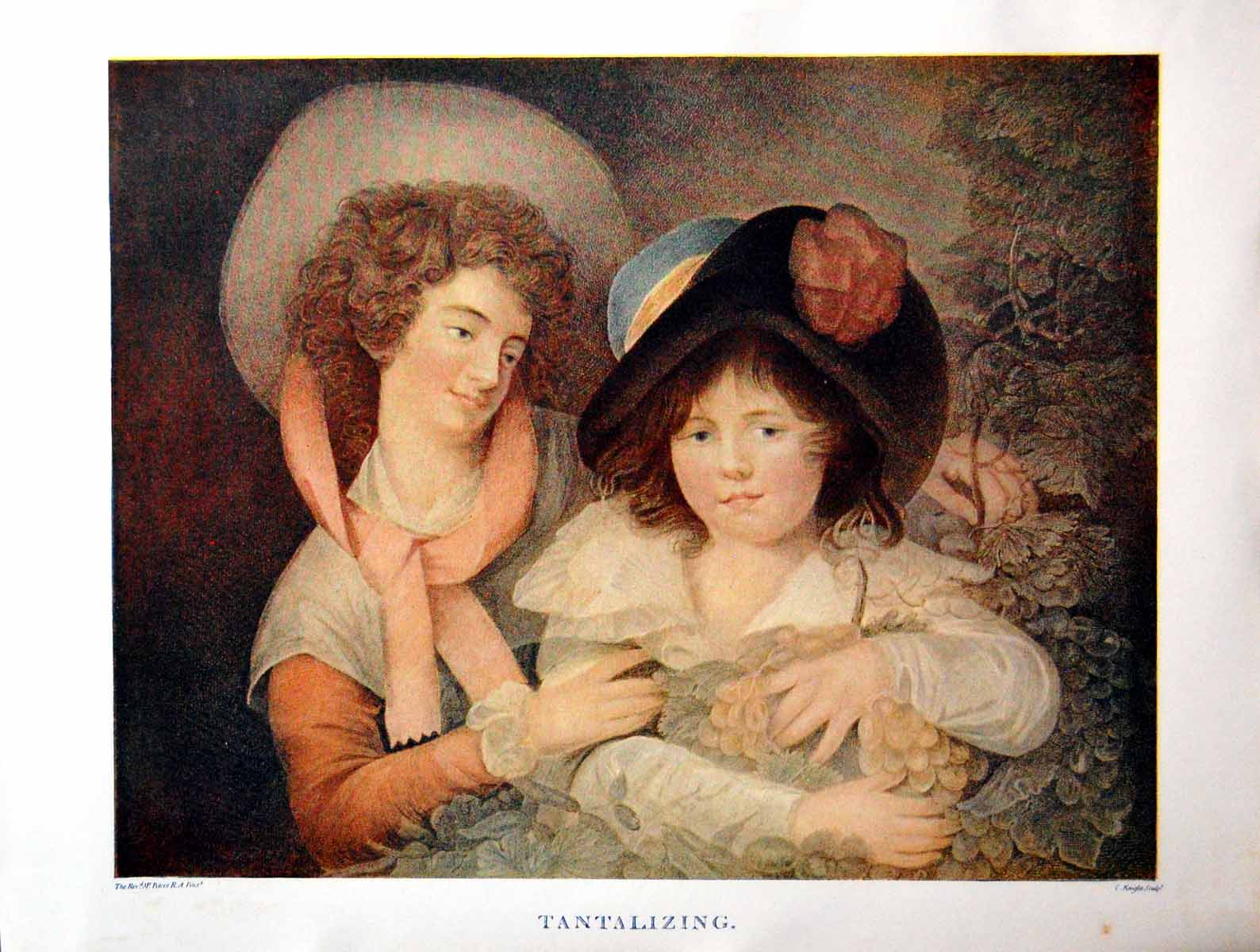 Old Print Tantalizing Child Amongst Grapes Vine Adult Female Looking 1908 20th