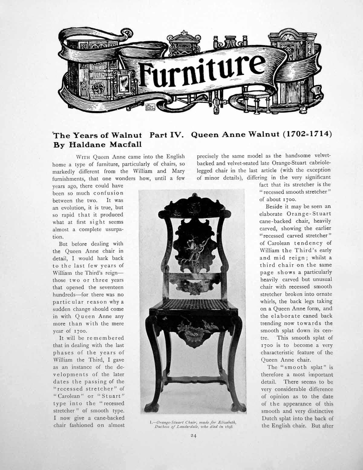 Antique Old Print The Years Walnut Furniture Part Iv Queen AnnePages 1909