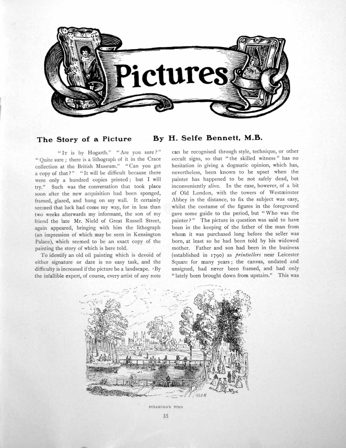Antique Old Print Story Picture Rosamond'S Pond Charles MoultonPages 1909