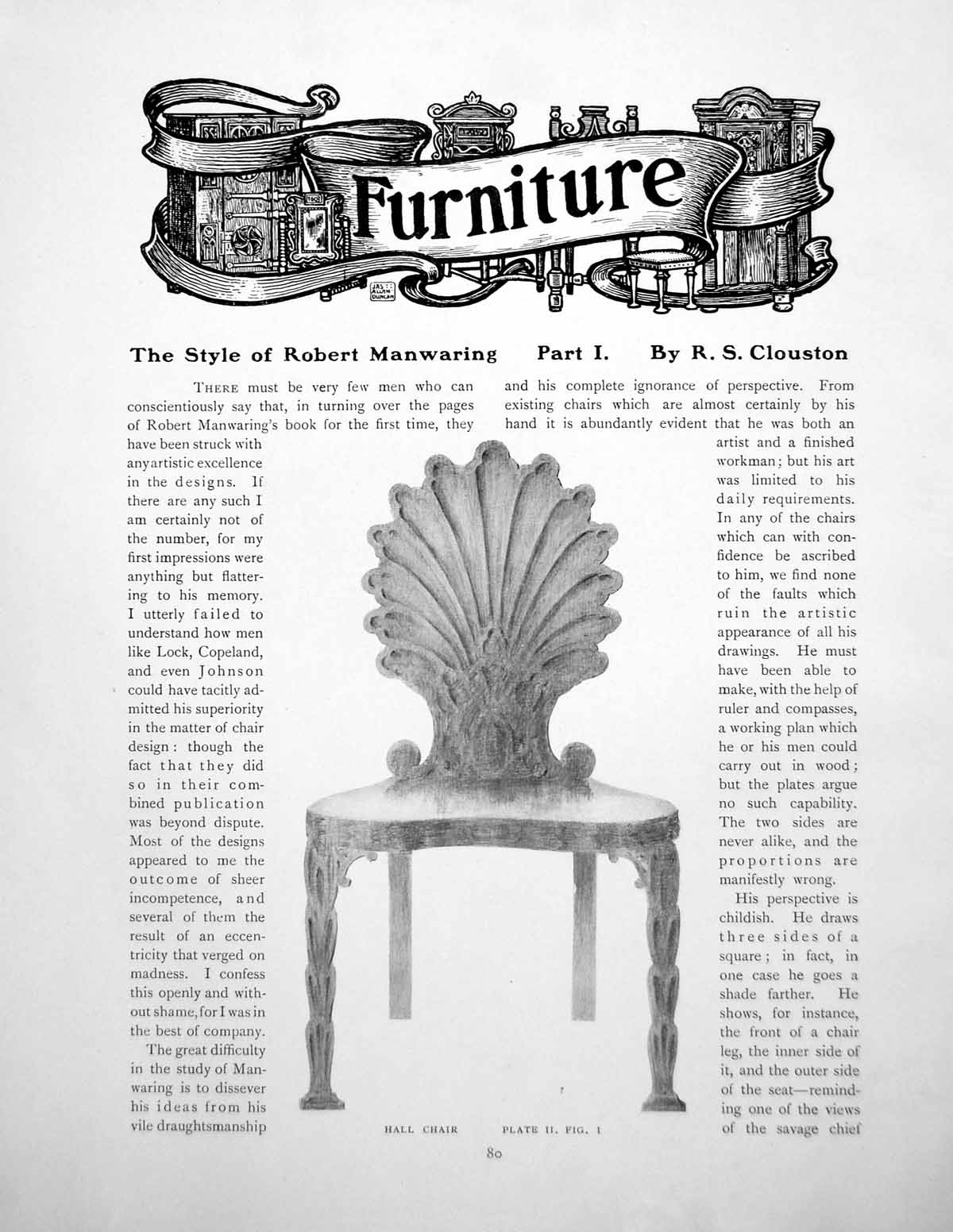 Antique Old Print The Style Robert Manwaring Part I Hall ChairPages 1909