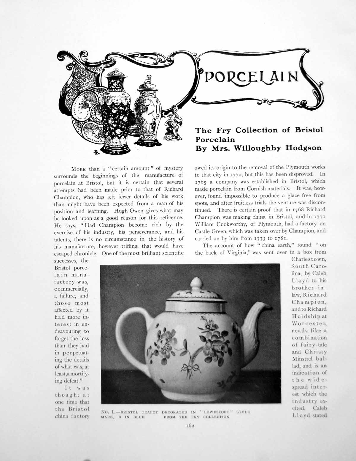 Antique Old Print The Fry Collection Bristol Porcelain TeapotPages 1909