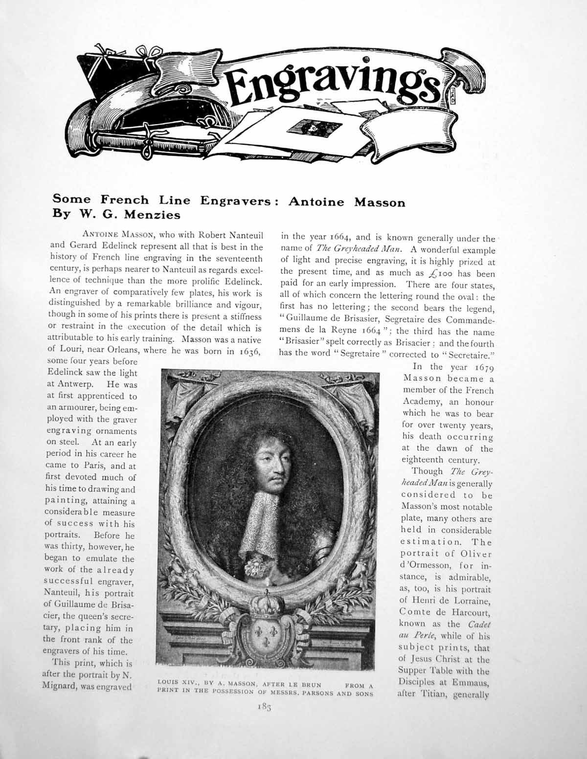 Old Antique Print Some French Line Engravers Antoine MassonPages 1909