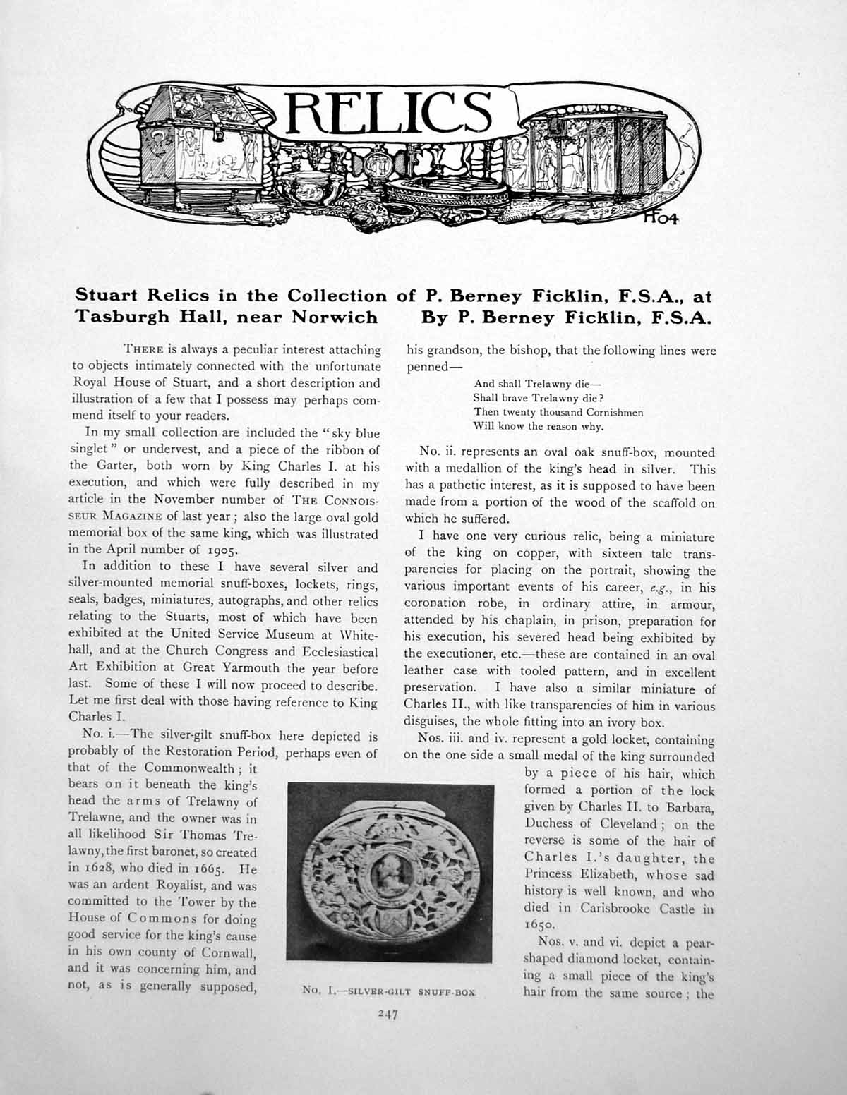 Old Print Stuart Relics Collection Pb Ficklin Tasburgh HallPages 1909