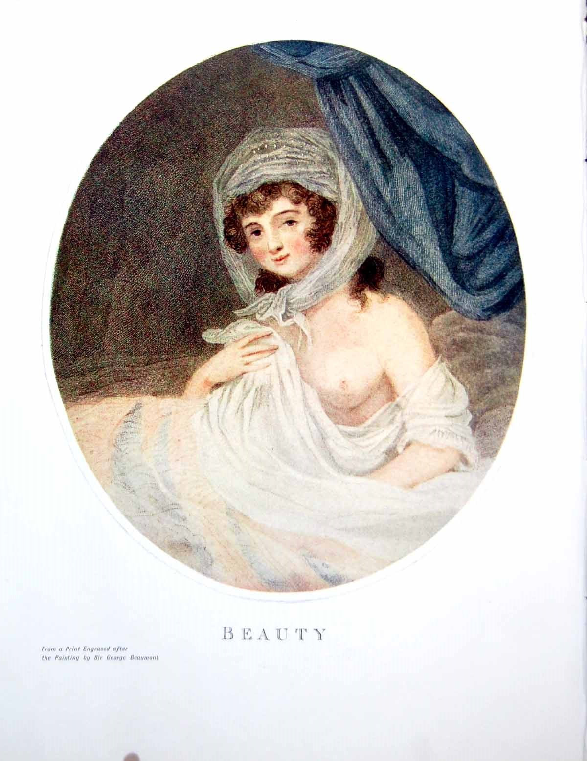 Antique Old Print Beauty Sir George Beaumont White Off Shoulder Dress 1909 20th
