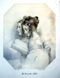 Antique Old Print Two Ladies Seated Curled Hair Falling About Face Book 1909