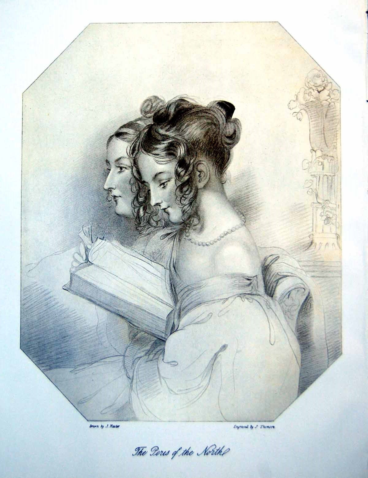 Antique Old Print Two Ladies Seated Curled Hair Falling About Face Book 1909