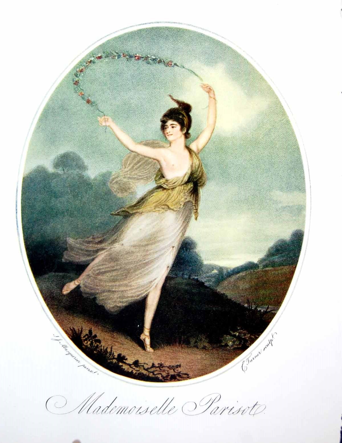 Old Antique Print Mademoiselle Parisot Dancing Wiith Garland Flowers 1909 20th