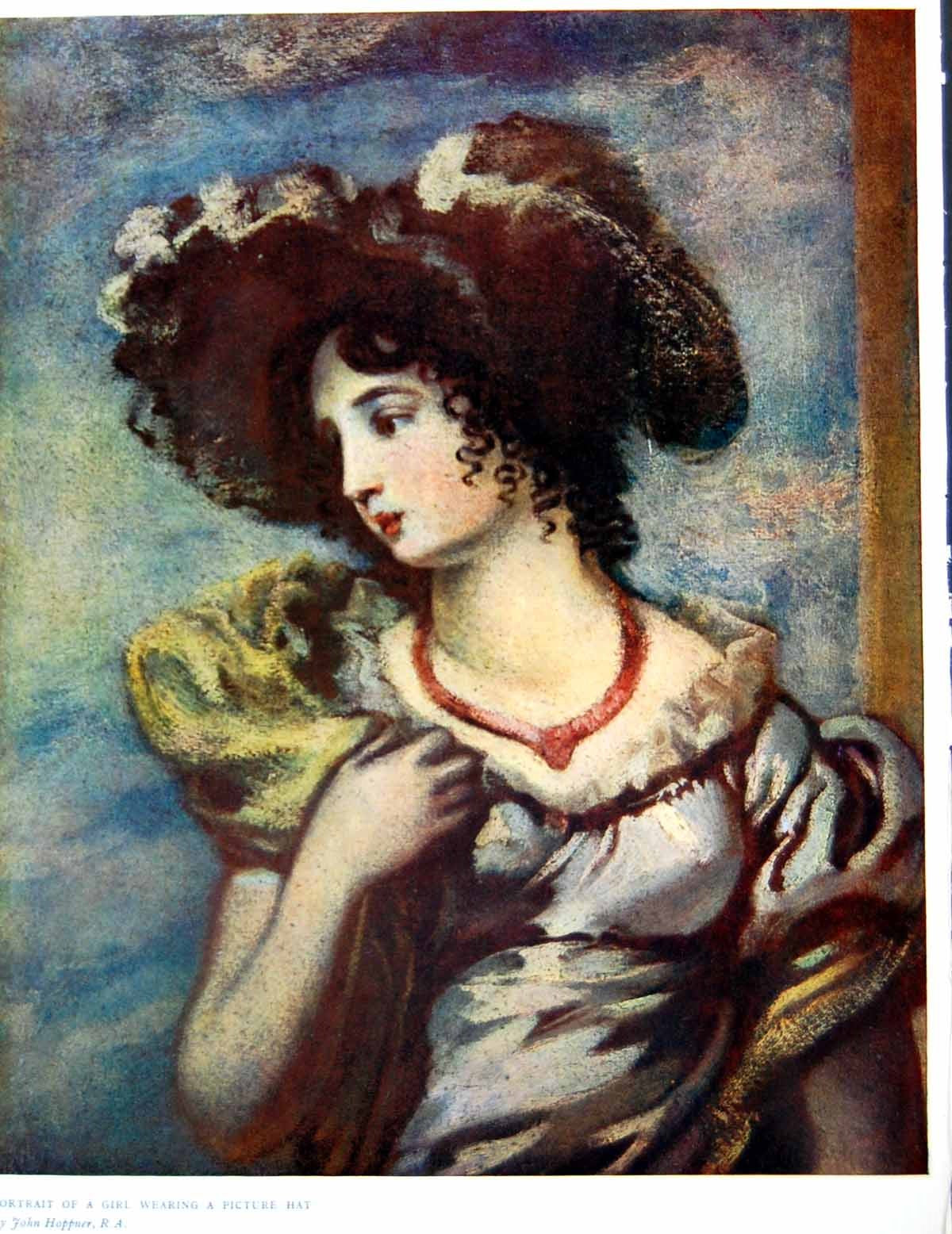 Old Antique Print Portrait A Girl Wearing A Picture Hat John Hoppner 1909 20th