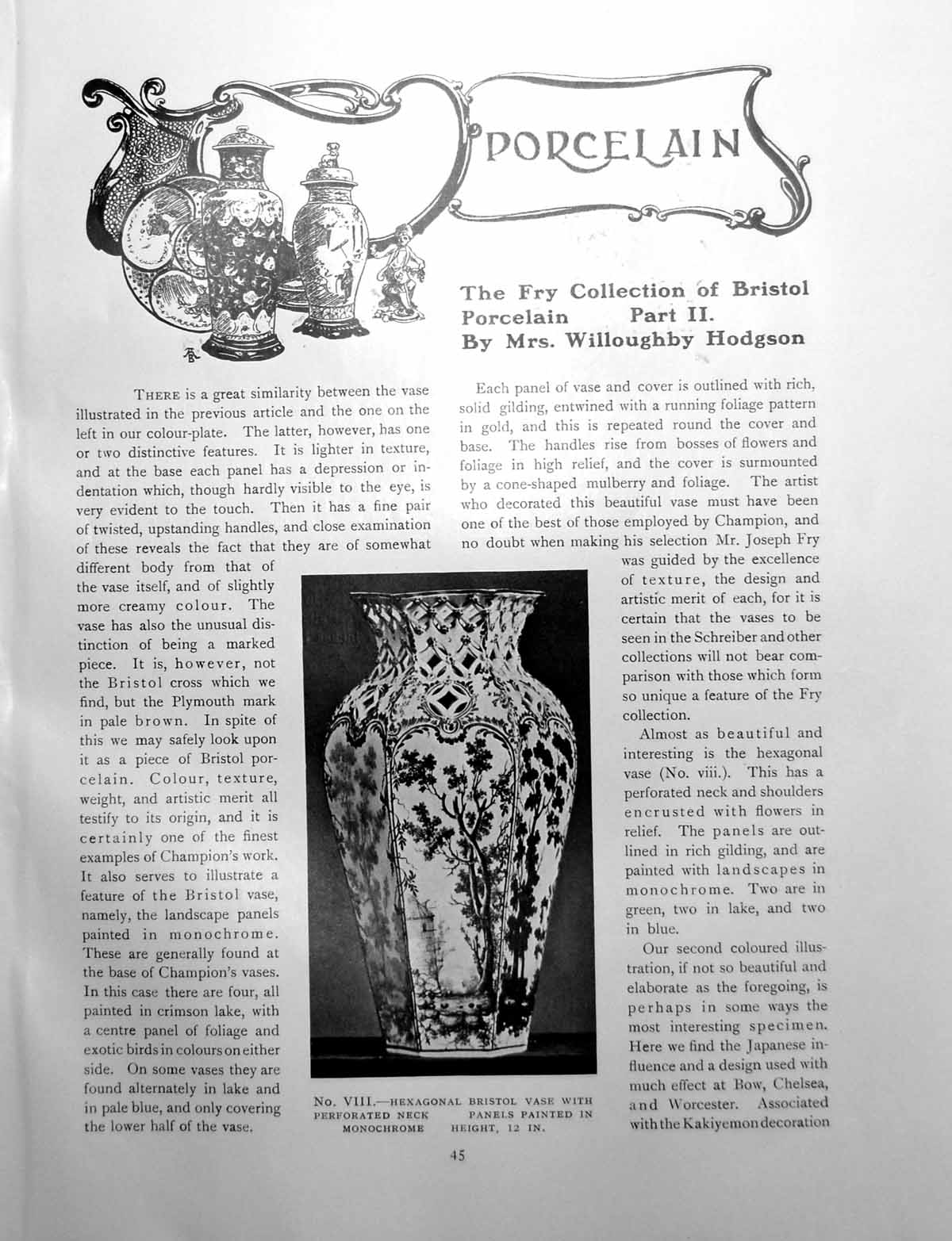 Antique Old Print The Fry Collection Bristol Porcelain Part IiPages 1909