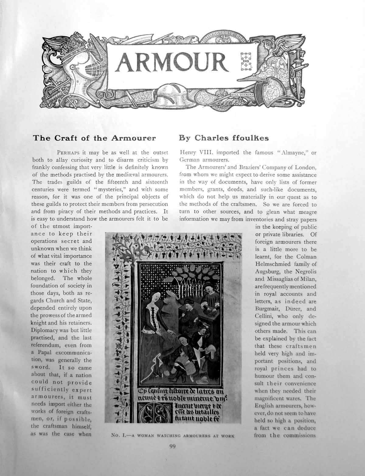 Antique Old Print Armour The Craft The Armourer Woman WatchingPages 1909