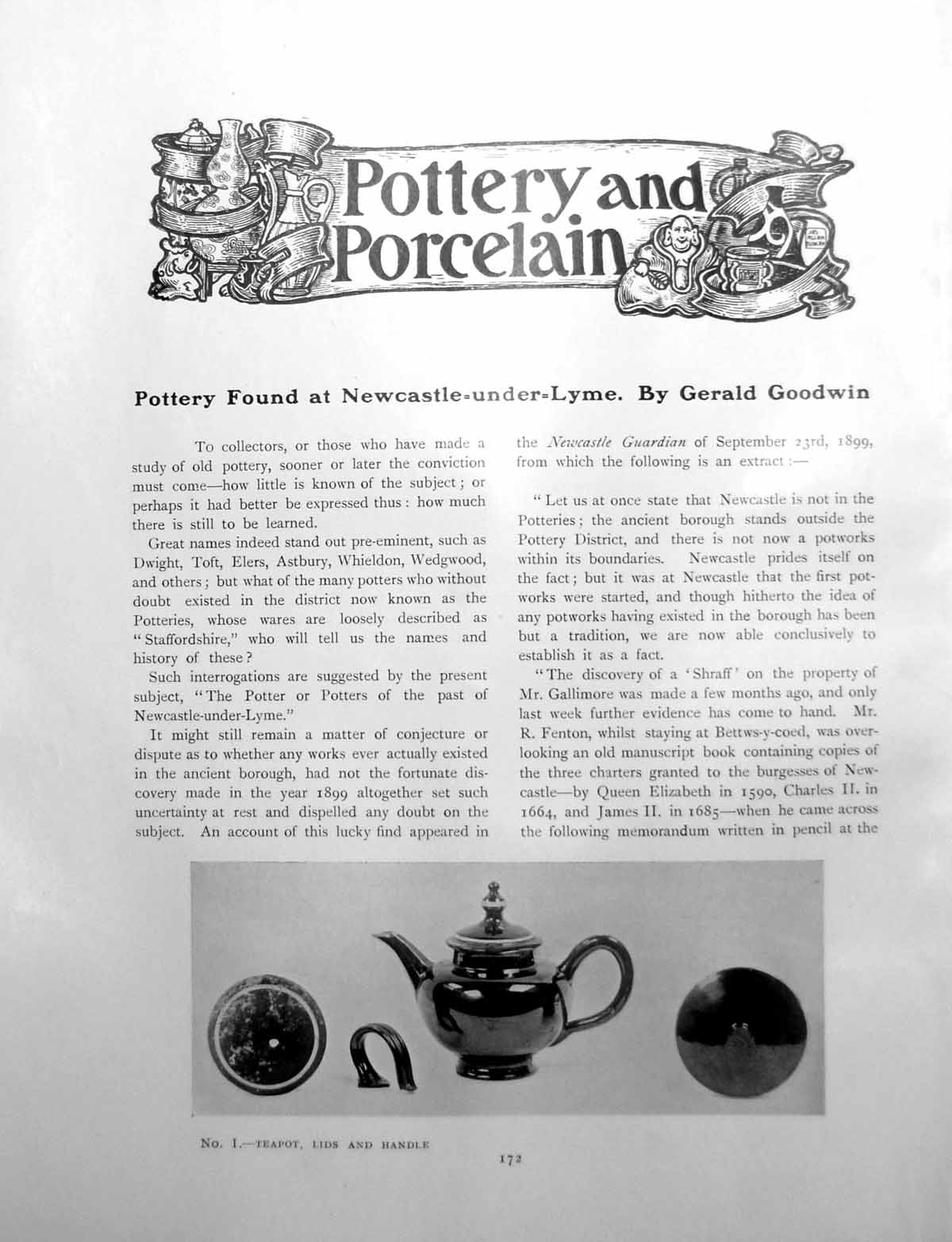 Antique Old Print Pottery Found At Newcastle-Under-Lyme TeapotPages 1909