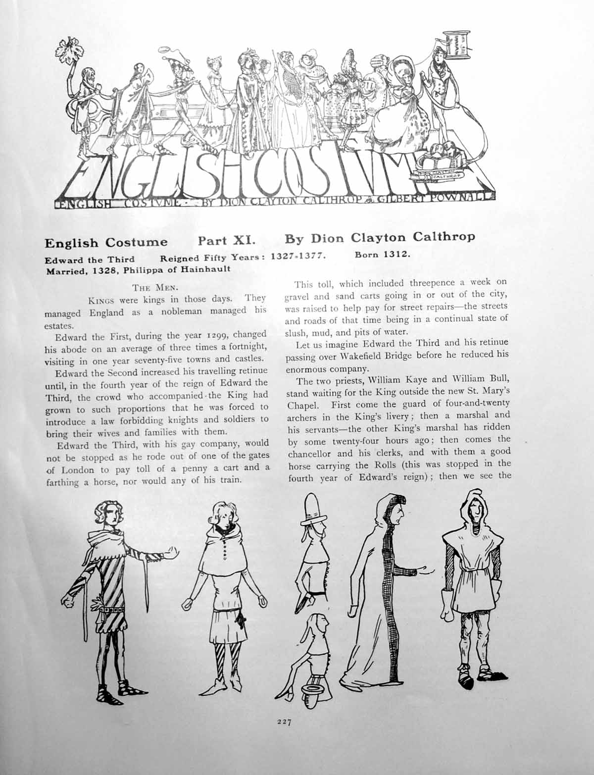 Old Antique Print English Costume Part Xi Edward The ThirdPages 1909