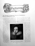 Antique Old Print The Janssen Or Somerset Portrait ShakespearePages 1909