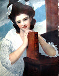 Antique Print Lady Leaning Book Chest Drawers Butterfly Clips In Hair 1909 20th