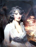 Antique Old Print Lady Dark Wild Hair White Dress Painted Outside Trees 1909