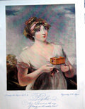 Antique Old Print Psyche Portrait Young Lady White Dress Ribbon Waist 1909 20th