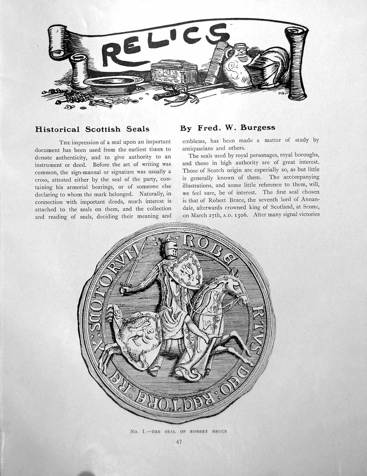 Old Print Historic Scottish Seals Robert The Bruce W FraserPages 1910