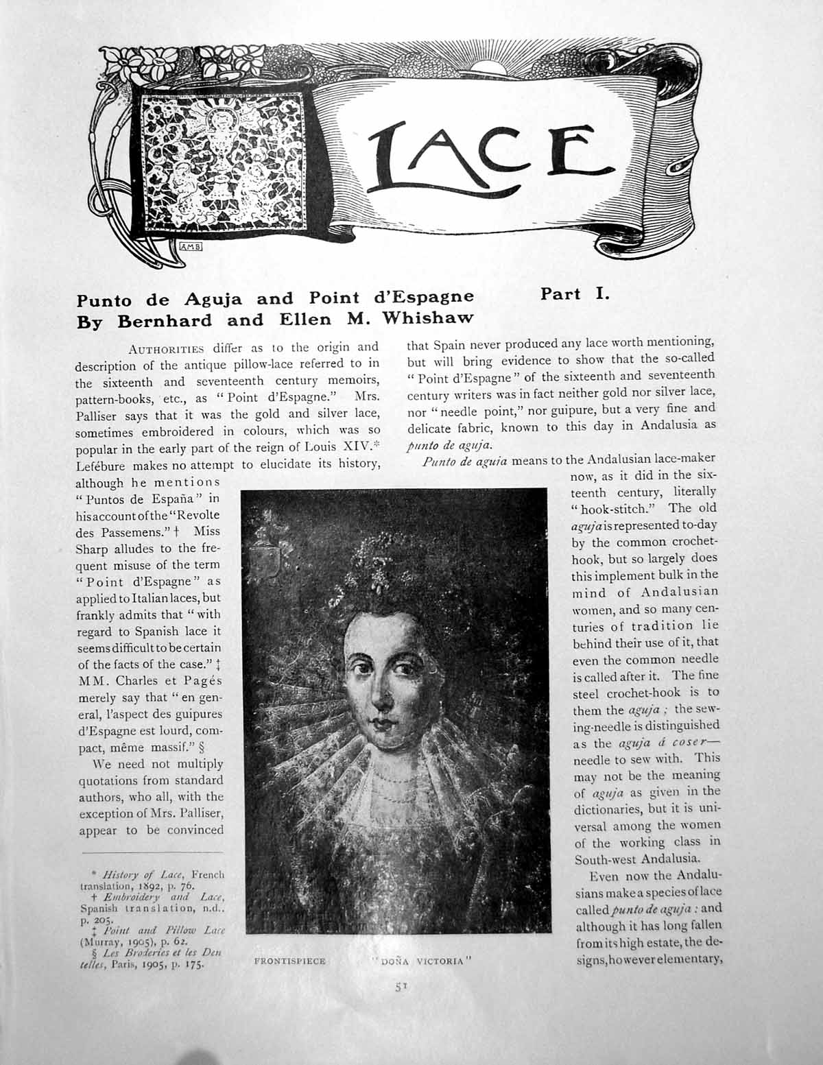 Old Print Punto De Aguja Point D'Espagne Lace Dona VictoriaPages 1910