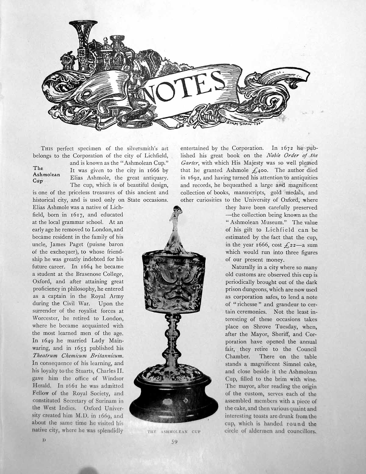 Antique Old Print Notes Ashmolean Cup Diana Returning From ChasePages 1910