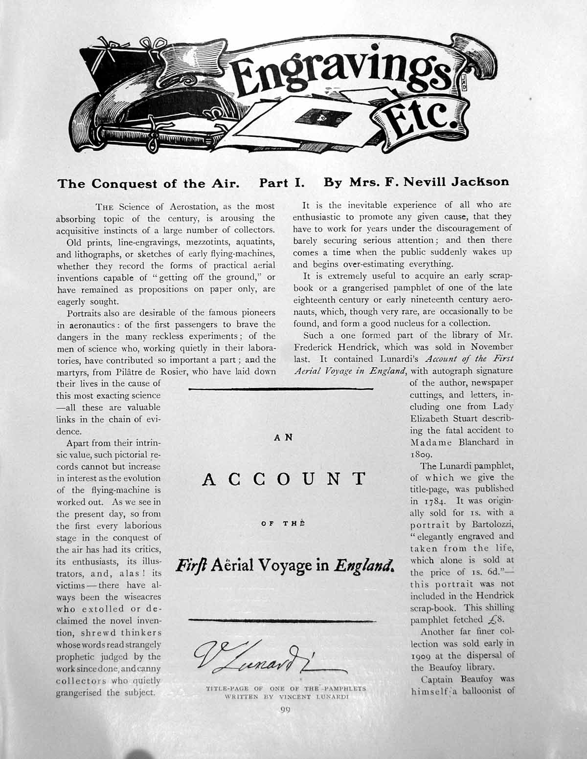 Antique Print Engravings Conquest Air Part I Lunardi PamphletPages 1910
