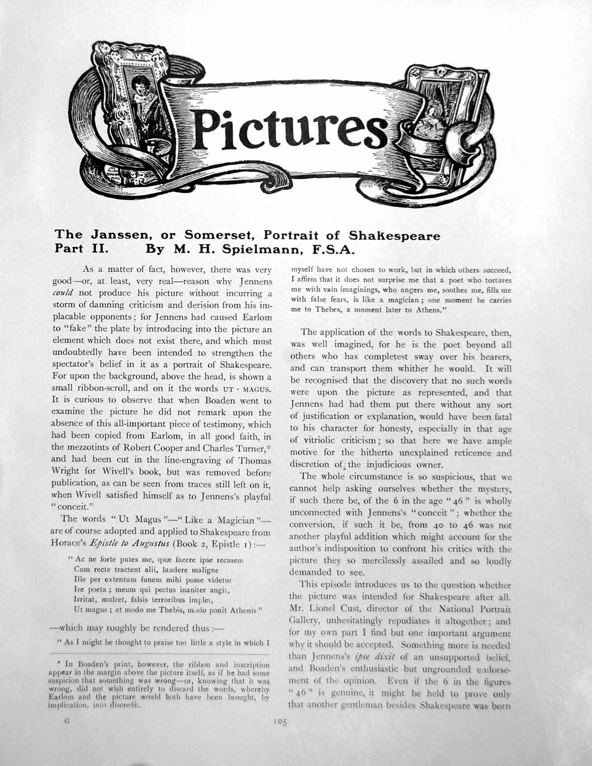 Antique Print Janssen Or Somerset Portrait Shakespeare Part IiPages 1910